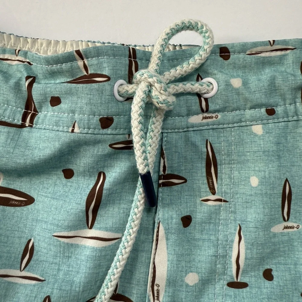 Johnnie-O Mens Nauttical Surfboard Print Swim Trunks Blue‎ Size L Preppy Coastal